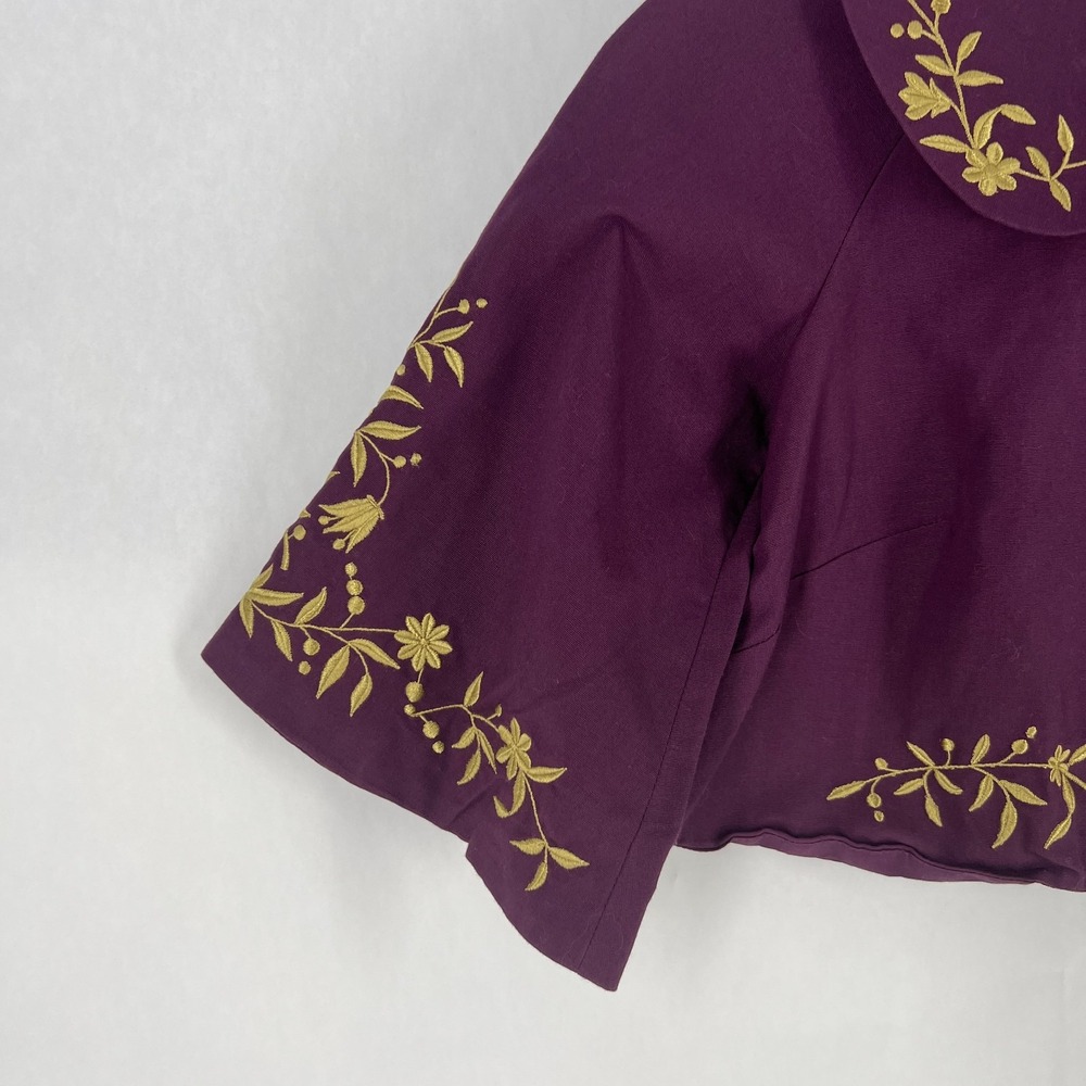 Anthropologie Odille Bolero Jacket Women's 2 Purple Gold Embroidered Cotton - Picture 3 of 16